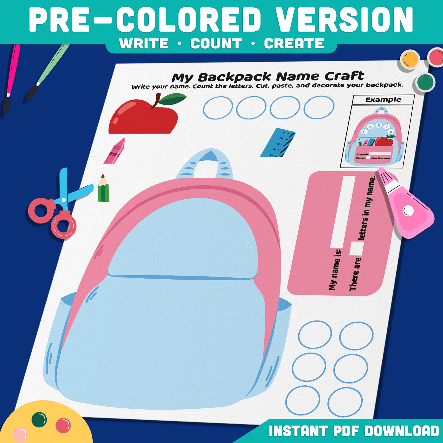 Backpack Name Activity, Back to School Learning Craft, Student Introduction Resource, Printable Name Builder PDF