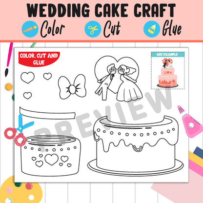 Wedding Cake Craft for Young Artists: Color, Cut, and Glue Activity for PreK to 2nd Grade, PDF File, Instant Download