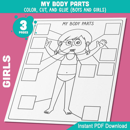 Creative My Body Parts Worksheets & Activities for Preschool and Pre-K: Fun Color, Cut, and Glue Projects for Boys & Girls, Educational PDF