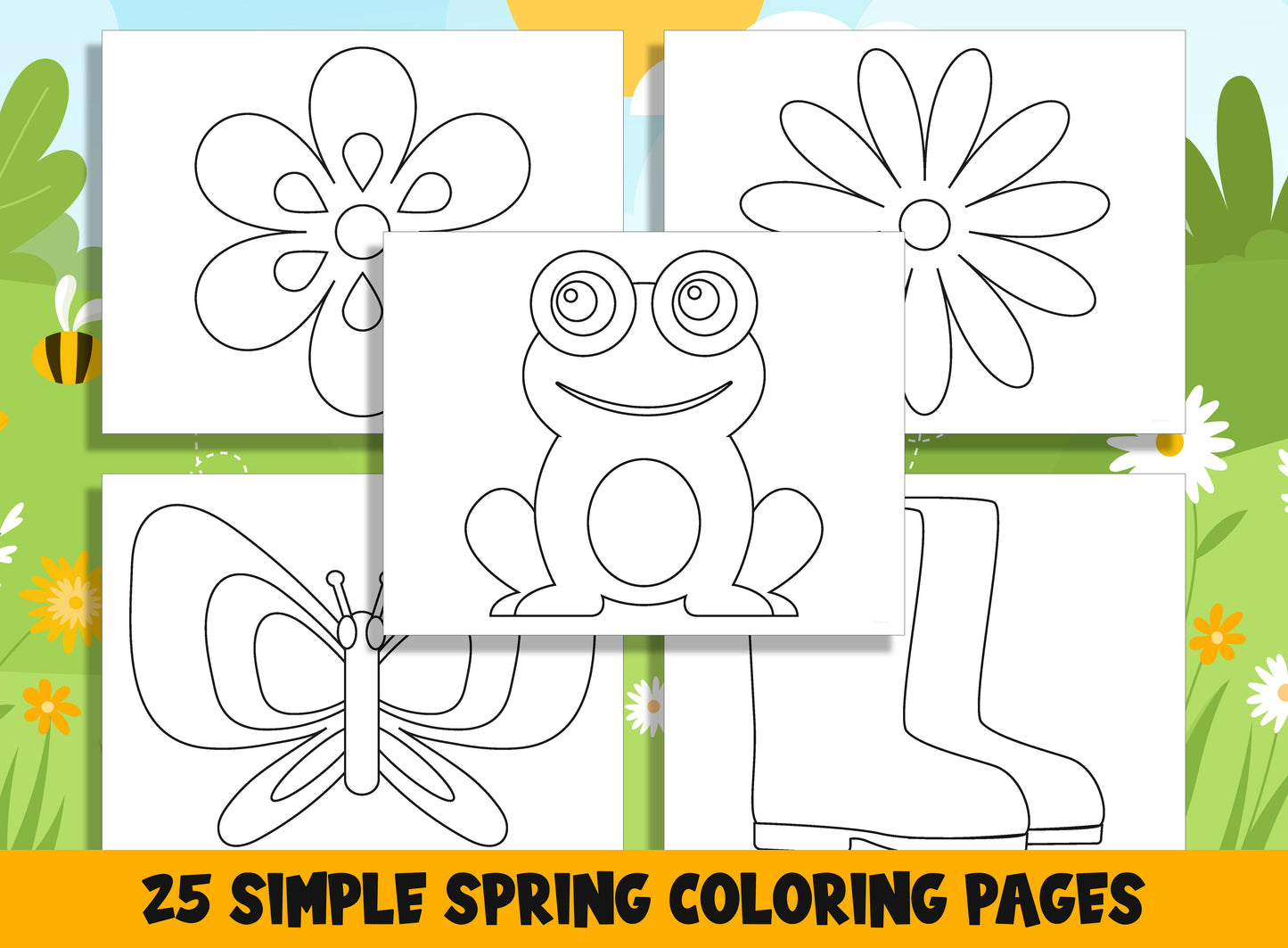 25 Printable Simple Spring Coloring Pages for Preschool and Kindergarten, PDF File, Instant Download