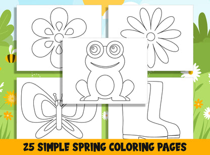 25 Printable Simple Spring Coloring Pages for Preschool and Kindergarten, PDF File, Instant Download