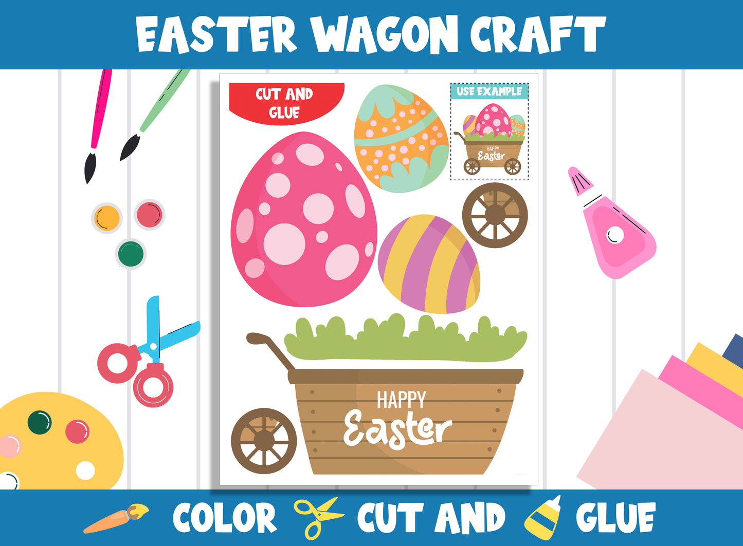 Printable Easter Wagon Craft Activity - Color, Cut, and Glue for PreK to 2nd Grade, PDF File, Instant Download