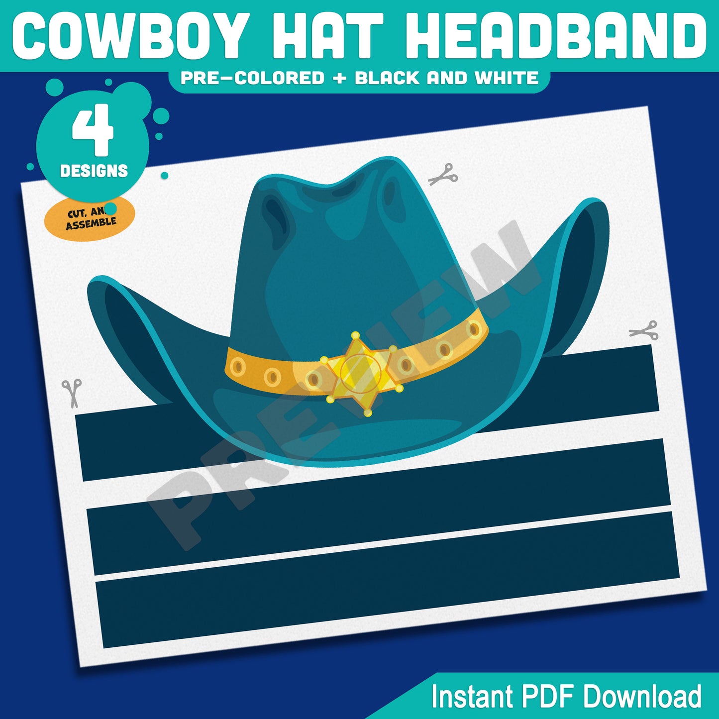 Cowboy Hat Headband Craft, Wild West Paper Crown Template, Wearable Cowgirl & Cowboy Coloring Activity, Summer Fun Printable