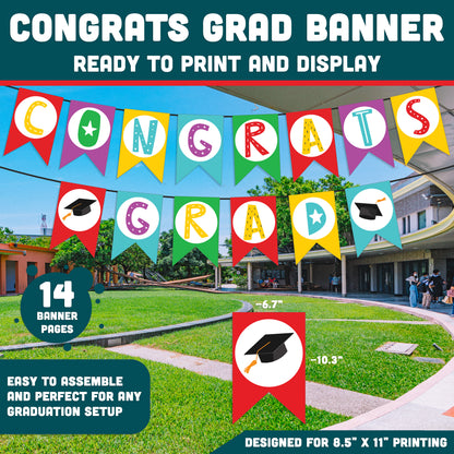 Graduation Banner Printable, Congrats Grad Banner with Editable Alphabet and Numbers, Classroom Decor, 8.5x11 Easy Print Set