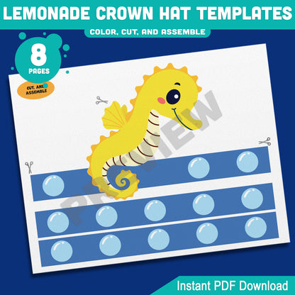 Under the Sea Crown Templates – 8 Fun Printable Headbands in Pre-Colored + Black & White for Preschool and Kids’ Ocean Crafts, PDF Download
