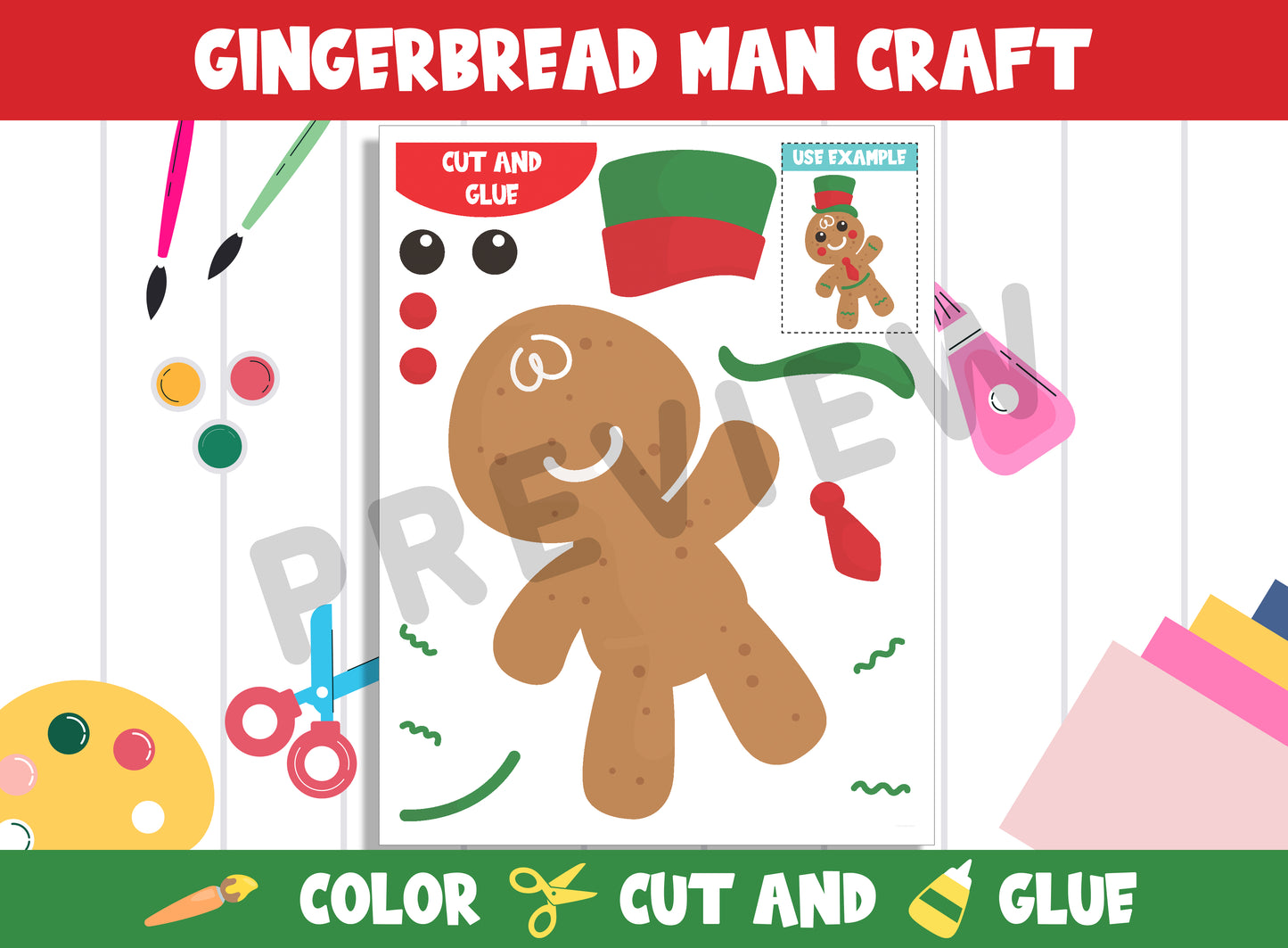 Whimsical Gingerbread Man Craft Kit: Printable Templates for Creative Fun (PreK to 2nd Grade), PDF File, Instant Download