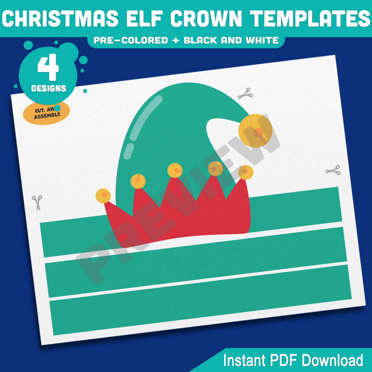 Christmas Elf Crown Templates, Wearable Holiday Headpiece for Children