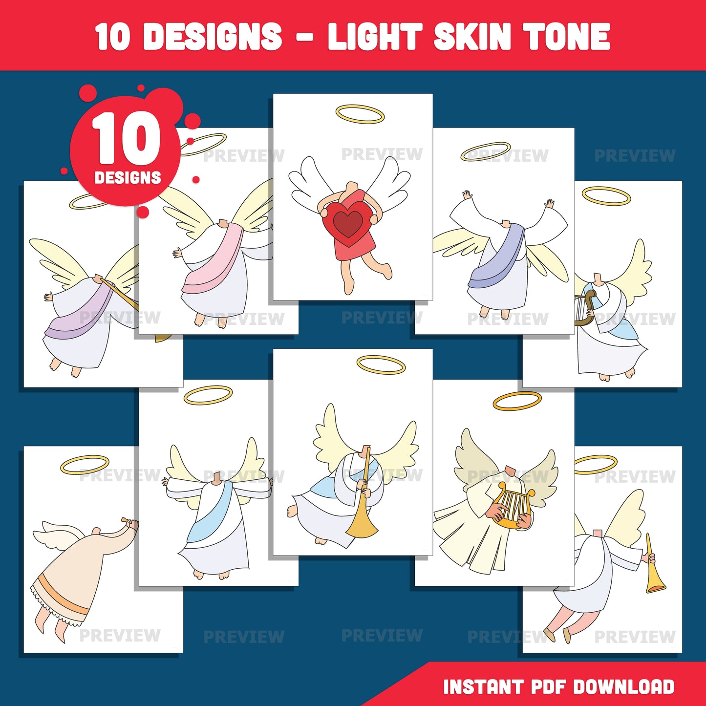Angel Body Clipart – Add Your Own Face Craft for Kids, Coloring Version Included, Printable Angel Photo Templates, PDF & PNG