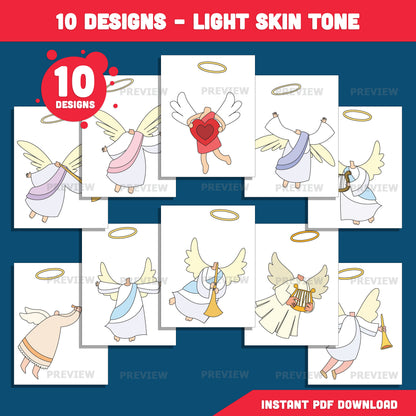 Angel Body Clipart – Add Your Own Face Craft for Kids, Coloring Version Included, Printable Angel Photo Templates, PDF & PNG