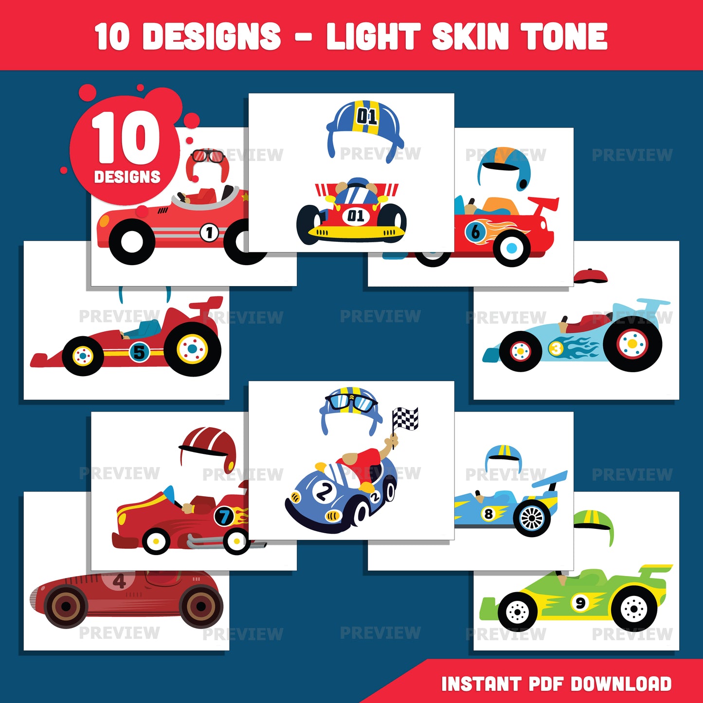 Race Car Driver Add Your Own Face Craft, Build Your Own Racing Star, Sports and Transportation Craft, Coloring Version Included, PDF PNG Templates