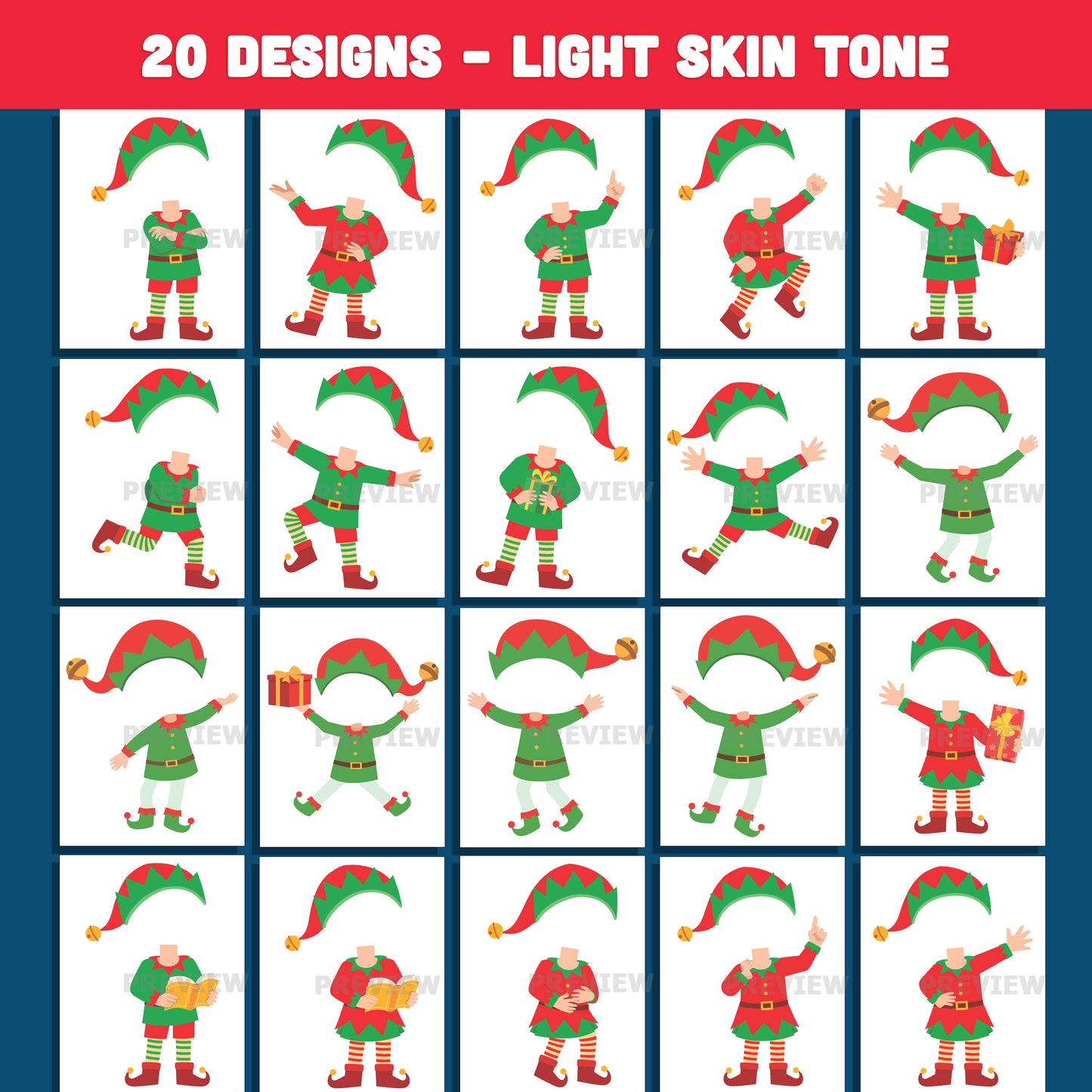 Elf Yourself Printable Templates – Add Your Own Face Christmas Project, 20 Designs Light + Dark Skin Tone, PDF + PNG for School Activities and Home Crafting