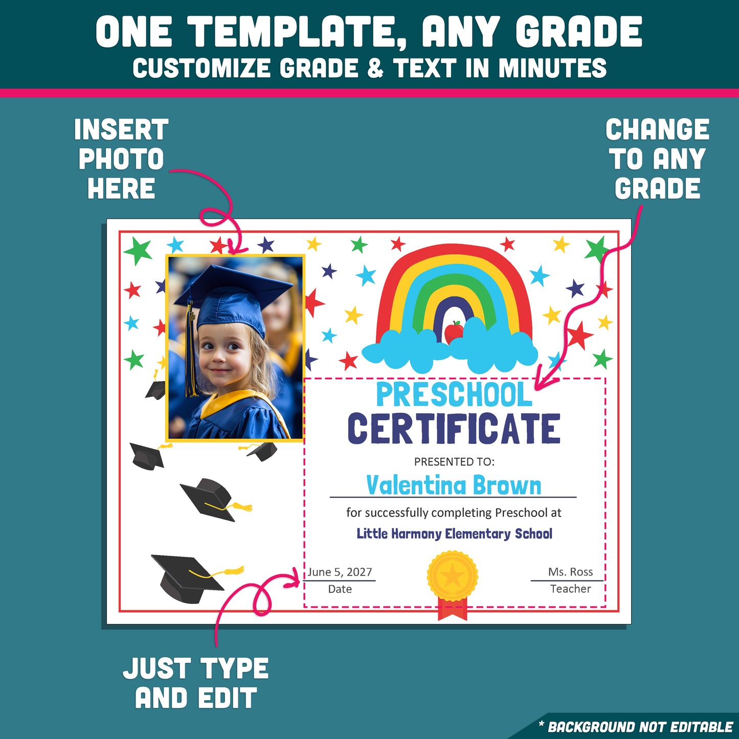 Editable Certificate Templates, Printable Awards for Any Grade, PDF and PowerPoint, Photo and No-Photo Styles