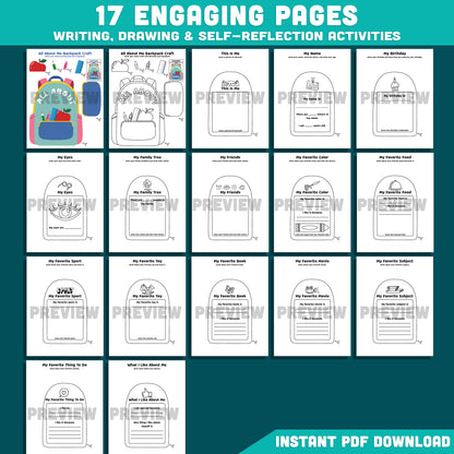 All About Me Backpack Craft, Getting to Know You Worksheet, First Week Back to School Project, Student Printable PDF