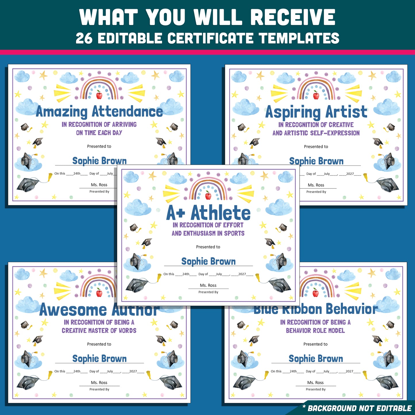 Student Recognition Awards, Personalized Achievement Certificates, 26 Customizable Classroom Honors, PowerPoint, Printable