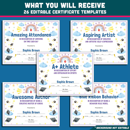 Student Recognition Awards, Personalized Achievement Certificates, 26 Customizable Classroom Honors, PowerPoint, Printable