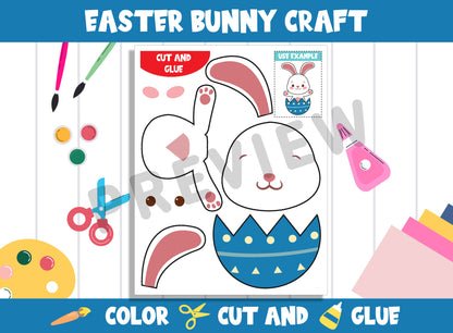 Easter Bunny Craft Activity - Color, Cut, and Glue for PreK to 2nd Grade, PDF File, Instant Download