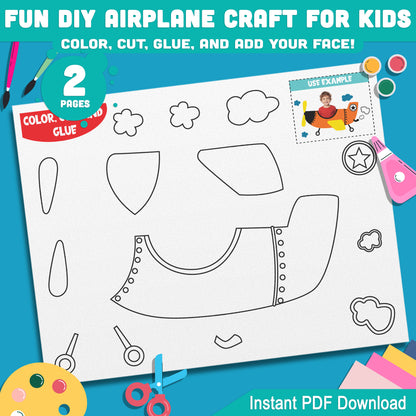 DIY Airplane Craft for Kids: Fun Color, Cut, Glue, and Add Your Face Activity, Perfect for Home or Classroom, Instant PDF Download