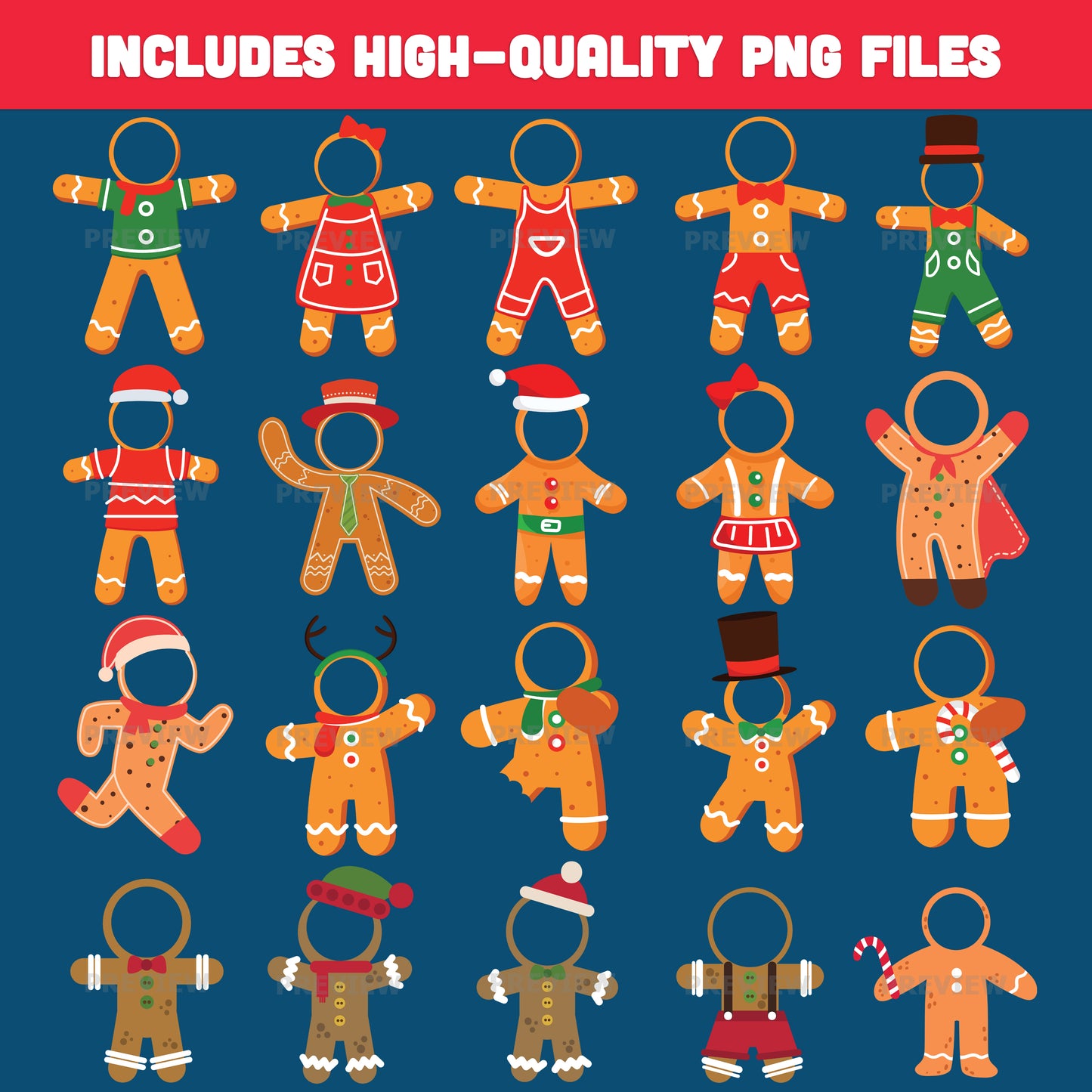 Printable Gingerbread Man Body Templates for Kids, 20 Holiday “Add Your Face” Designs, Perfect for Classroom, Home, or Party Craft, PDF + PNG Files