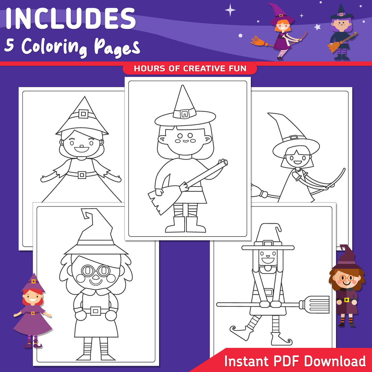 How to Draw a Witch, Halloween Directed Drawing Activity, Step by Step Halloween Art for Kids, Printable Drawing Pages, Coloring Pages, PDF Download