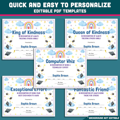 Kindergarten End-of-Year Awards, Personalized Recognition Set, 26 Customizable Diplomas and Certificates, PowerPoint, Printable