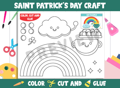 Saint Patrick's Day Rainbow Craft Activity : Color, Cut, and Glue for PreK to 2nd Grade, PDF File, Instant Download