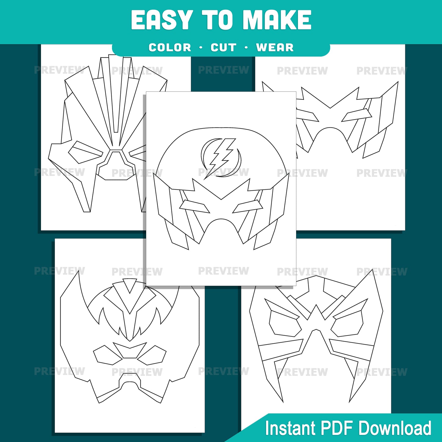 Super Hero Paper Mask Craft, Color Your Own Printable Masks, Cut & Wear Activity, Wearable Paper Masks, Instant PDF, US Letter, A4