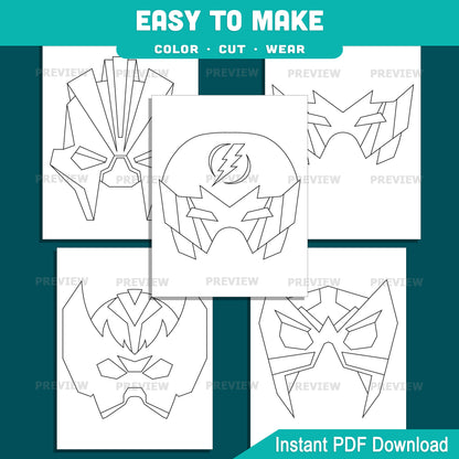 Super Hero Paper Mask Craft, Color Your Own Printable Masks, Cut & Wear Activity, Wearable Paper Masks, Instant PDF, US Letter, A4