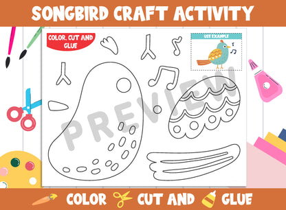 Songbird - Spring Craft Activity : Color, Cut, and Glue for PreK to 2nd Grade, PDF File, Instant Download