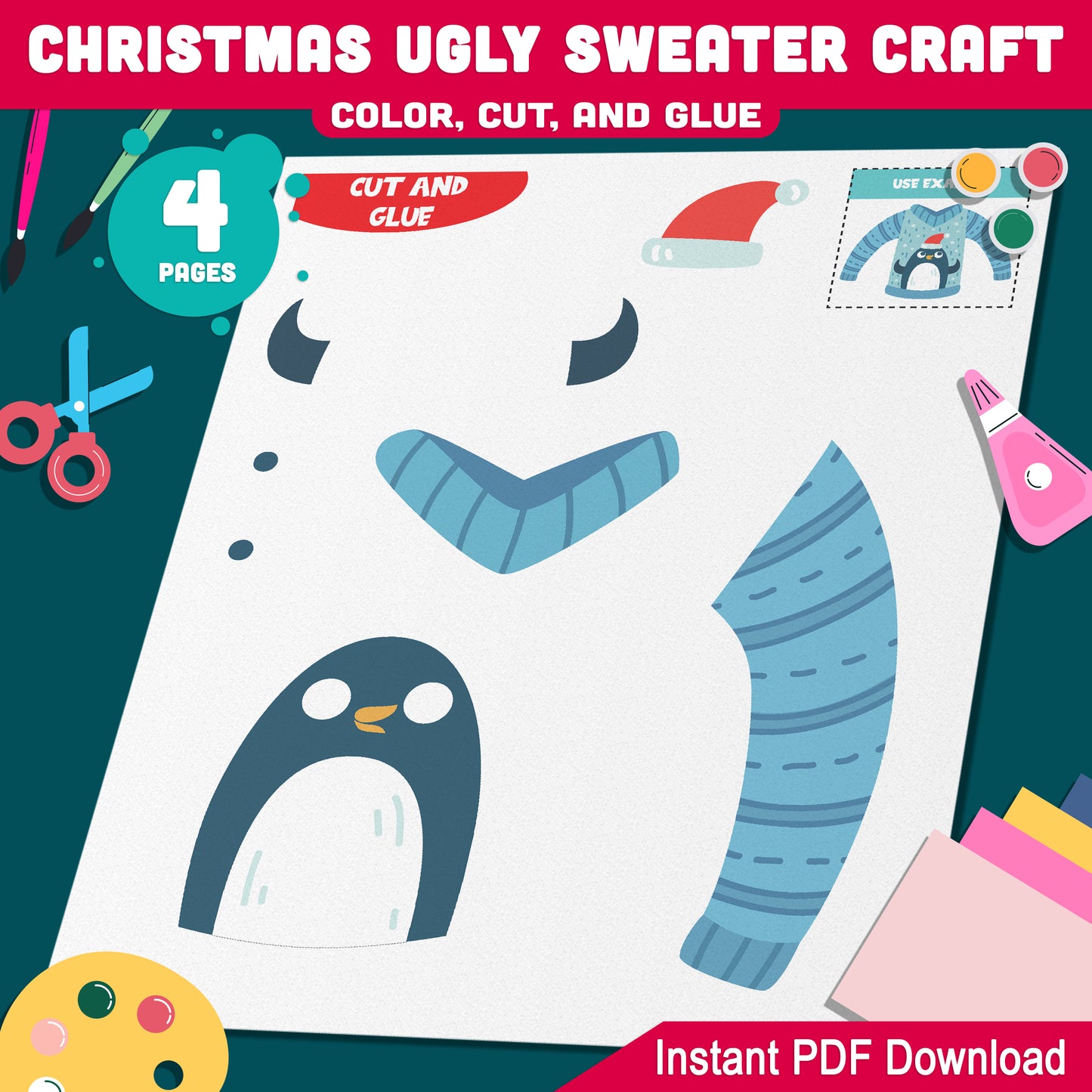 Christmas Craft Template: Create Ugly Sweaters with Color, Cut, and Glue Activity for Kids in PreK-2nd Grade, Easy PDF Download Today!