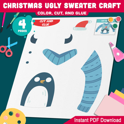 Christmas Craft Template: Create Ugly Sweaters with Color, Cut, and Glue Activity for Kids in PreK-2nd Grade, Easy PDF Download Today!