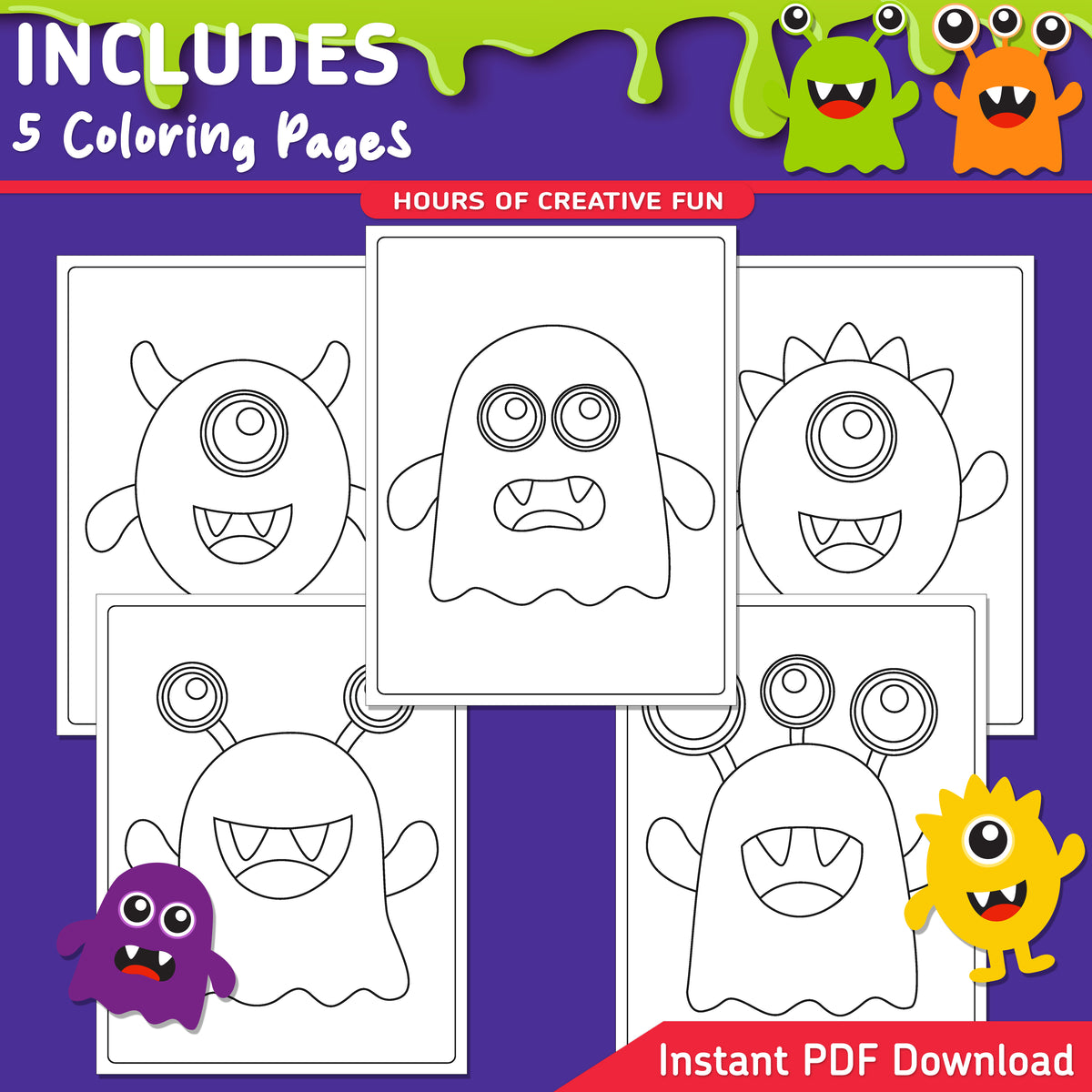 Monster Directed Drawing, How to Draw a Monster, Halloween Step-by-Step Art Lesson for Kids, 6 Easy Steps, Drawing Practice, Coloring Pages, PDF