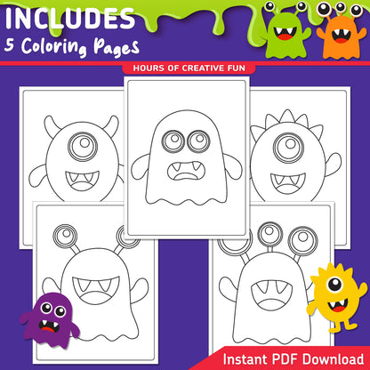 Monster Directed Drawing, How to Draw a Monster, Halloween Step-by-Step Art Lesson for Kids, 6 Easy Steps, Drawing Practice, Coloring Pages, PDF