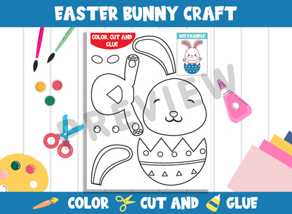 Easter Bunny Craft Activity - Color, Cut, and Glue for PreK to 2nd Grade, PDF File, Instant Download