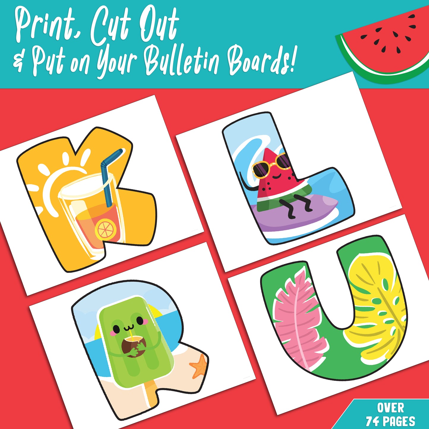 Summer Alphabet and Numbers for Kids: A-Z and 0-10, 1 or 2 Per Page Printable Templates for Bulletin Boards, Classroom Decor, and Learning Projects