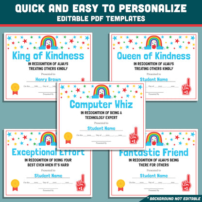 Preschool End of the Year Awards, Editable Recognition Certificates, 26 Printable Student Honors, Low Prep Classroom Celebration Materials