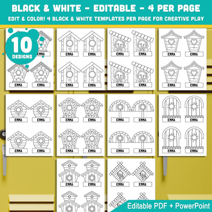 Editable Locker Labels (Cubby Name Tags), Birdhouse Themed, 40 Pages, Pre-Colored + Black & White, PDF + PowerPoint, Instant Download, Back to School Craft