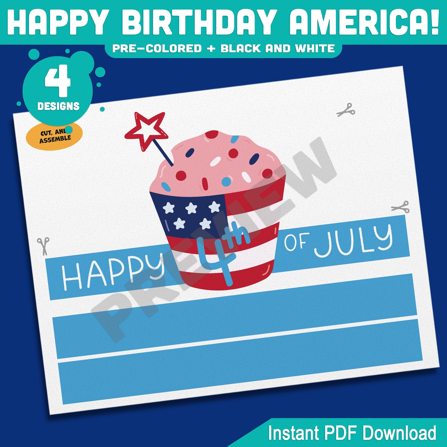 Happy Birthday America! 4th of July Hat, Headband & Crown Craft, Printable Patriotic Dress Up Activity for Kids