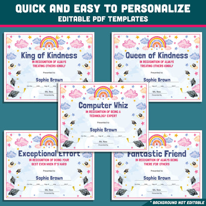 Editable End-of-Year Awards for Preschool, TK, Pre-K, Kindergarten, and 1st Grade, Printable Student Recognition Set, 26 Unique Awards