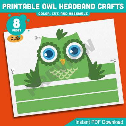 Printable Owl Headband Crafts, Autumn Paper Crown Hat Activity, Fun Cut, Color & Assemble Craft for Kids, 5 Owl Designs, Pre-colored + Black & White, PDF Download