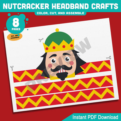 Printable Nutcracker Headband Crafts, Christmas Hat and Paper Crown Activity, Cut, Color & Assemble, Holiday Craft for Kids, 4 Fun Designs, Pre-color + Black & White PDF