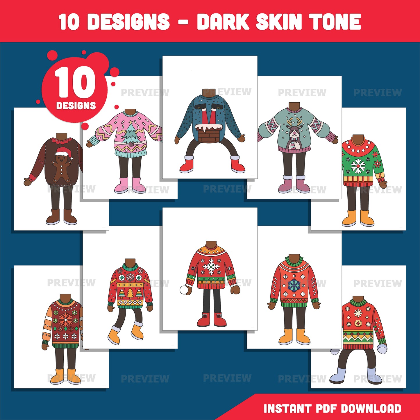 Christmas Sweater Body Templates – Ugly Sweater Add Your Face Craft for Kids, Winter Classroom Craft, Coloring Version Included