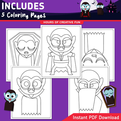 How to Draw Dracula, Halloween Directed Drawing, Step-by-Step Vampire Lesson, 6 Easy Steps, 5 Practice Pages, 5 Coloring Pages, PDF Download