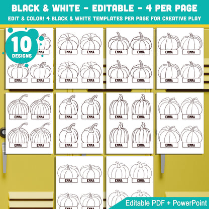 Autumn Pumpkins Themed Name Tags – Editable Locker & Cubby Labels, 40 Pages, PDF + PowerPoint, Back to School Download