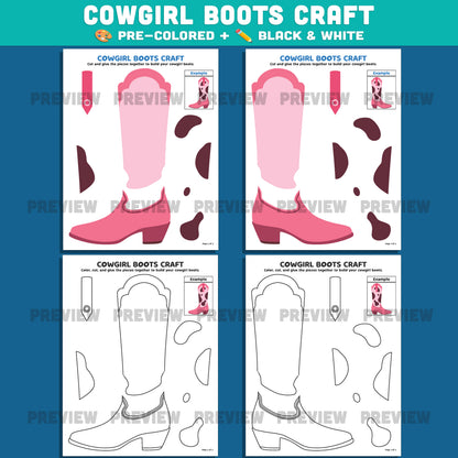 Cowboy & Cowgirl Boots Craft, Printable Wild West Activity, Western Cut and Paste Templates, Summer Classroom Project, Back to School PDF
