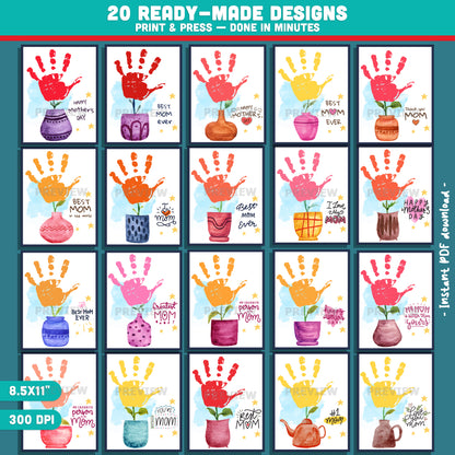 Mother’s Day Handprint Craft for Kids – Bloom Flower Pot Art, Printable Keepsake Gift from Kids, Classroom Craft for Mom, Nana, Grandma, 20 Templates