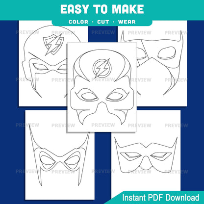 Superhero Mask Templates, Color Your Own Printable Masks, Cut & Wear Activity, Printable Wearable Masks, Instant PDF, US Letter, A4