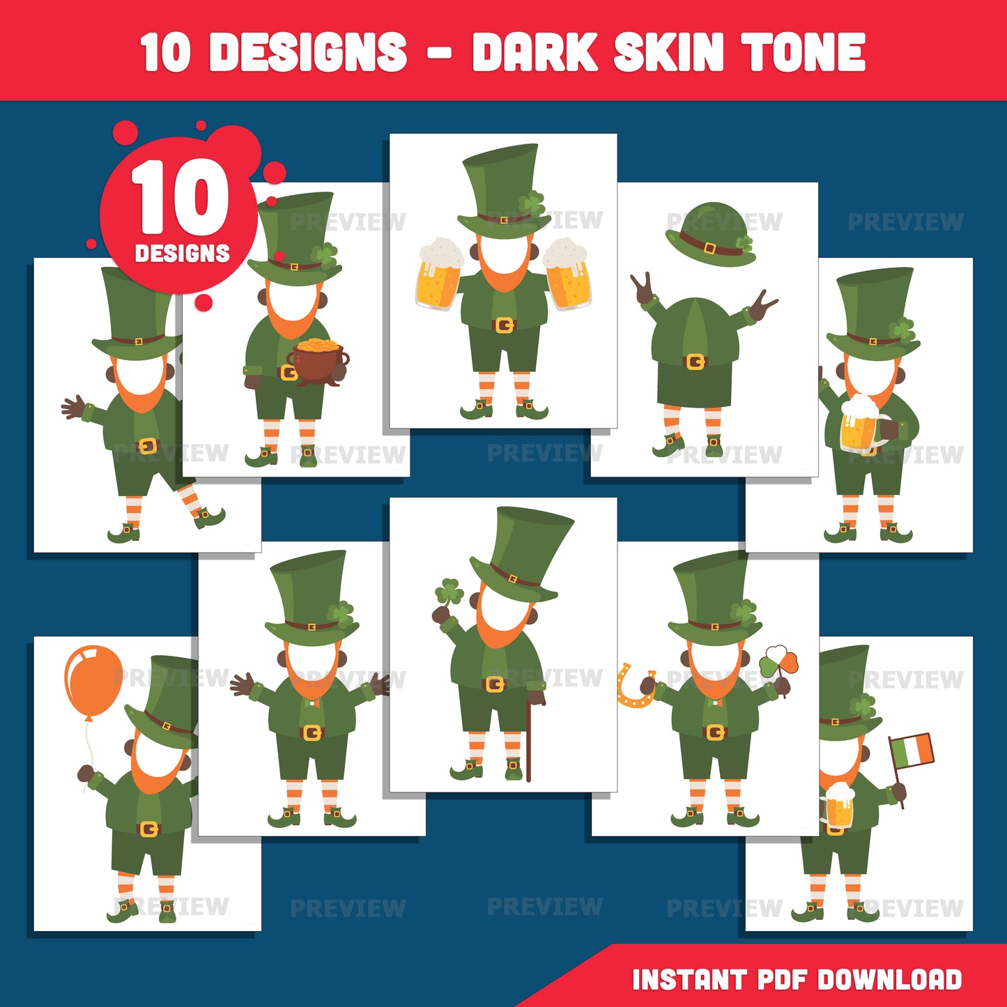 Custom Leprechaun Body Templates, Add Your Own Face Craft for Kids, Coloring Version Included, St. Patrick’s Day Clip Art