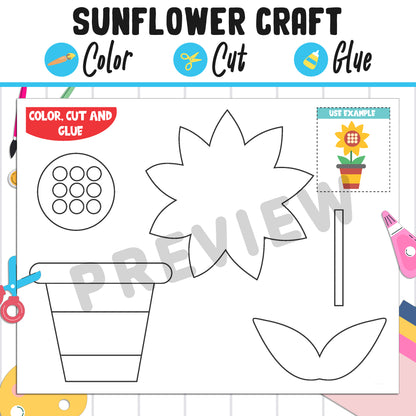 Sunflower Craft : Color, Cut, and Glue, a Fun Activity for Pre K to 2nd Grade, PDF Instant Download