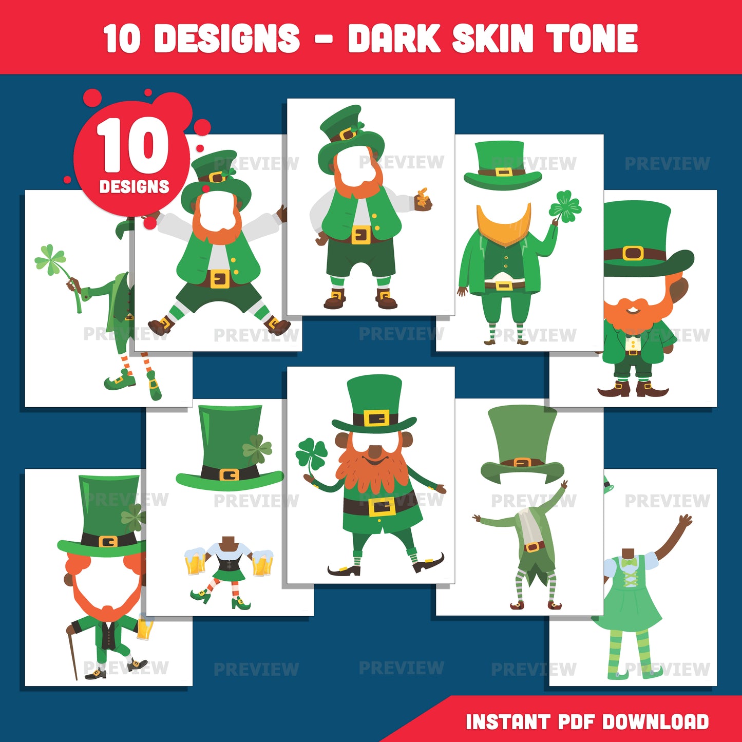 Add Your Own Face St. Patrick’s Day, Leprechaun Body Templates, Printable Coloring Craft for Kids Classroom Use