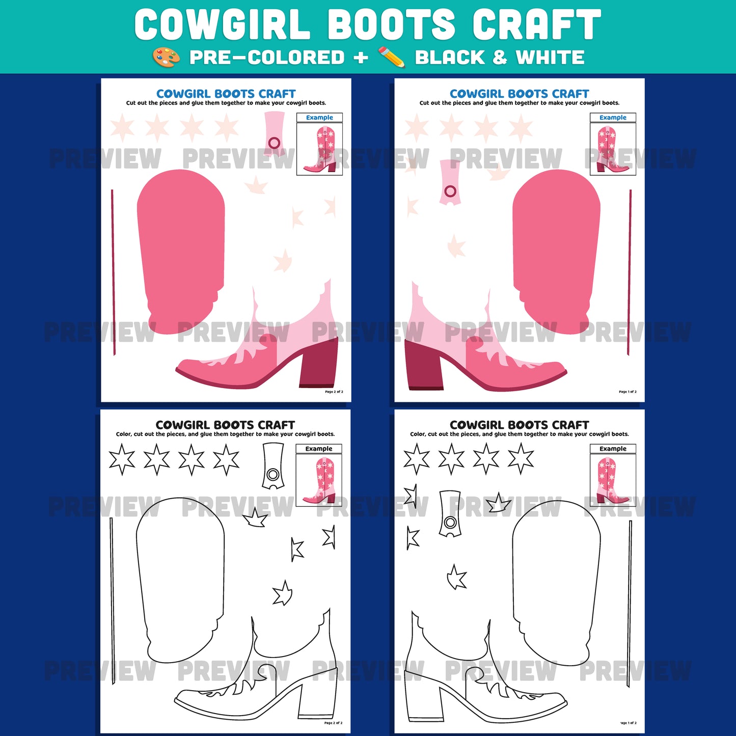 Cowboy & Cowgirl Boots Craft, Wild West Activity, Western Cut and Paste Craft, Summer Printable, Back to School Classroom Activity PDF